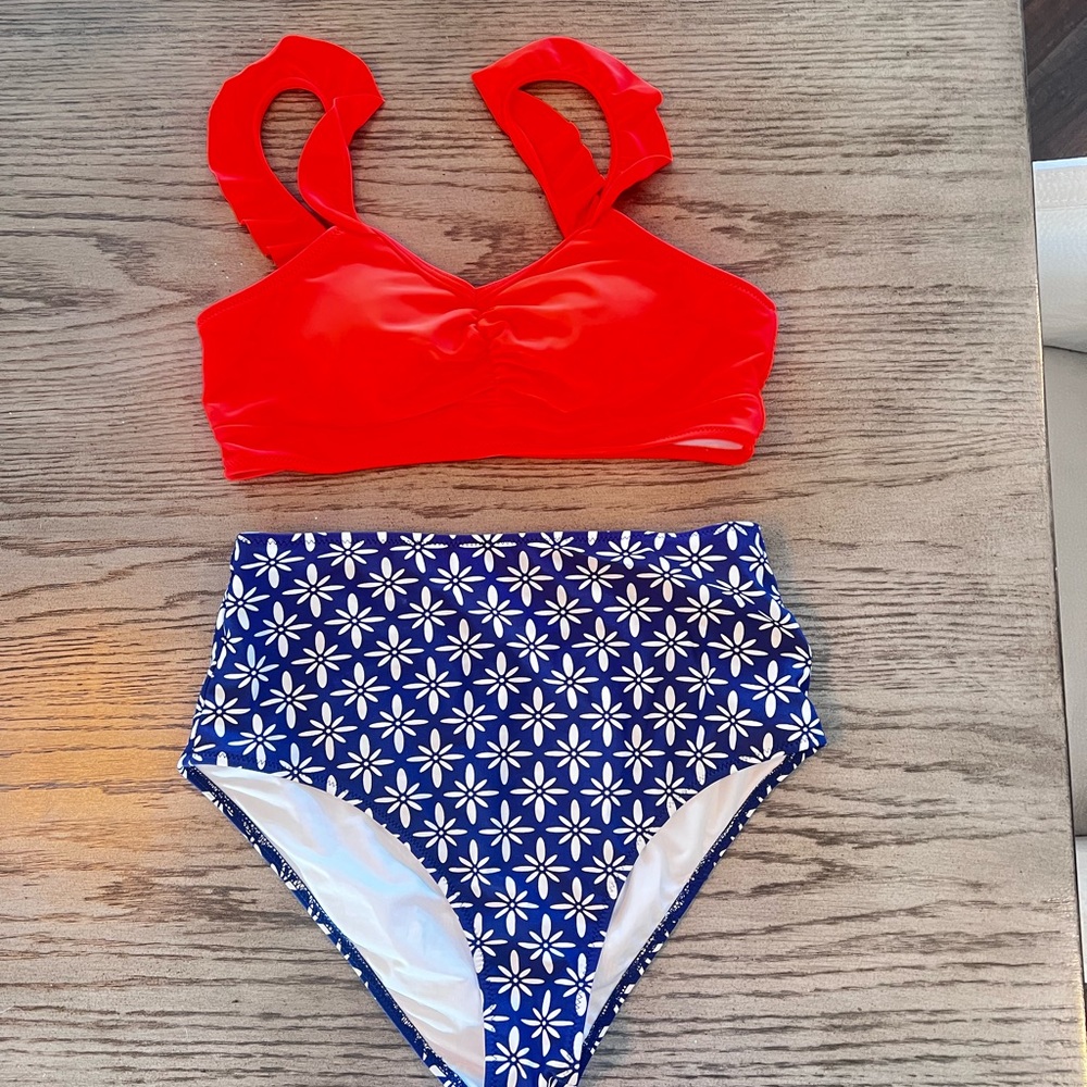 Stylish Red and Blue Floral Bikini Set